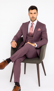 Rossi Man MAX RM1381 Slim Fit 3-Piece Suit – Solid Raspberry Suit for Men