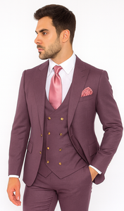 Rossi Man MAX RM1381 Slim Fit 3-Piece Suit – Solid Raspberry Suit for Men