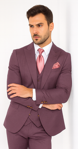 Rossi Man MAX RM1381 Slim Fit 3-Piece Suit – Solid Raspberry Suit for Men