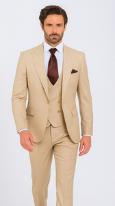 Rossi Man MAX RM1391 Beige Slim Fit 3-Piece Suit - Men’s Modern Formalwear