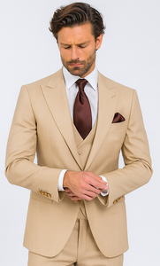 Rossi Man MAX RM1391 Beige Slim Fit 3-Piece Suit - Men’s Modern Formalwear