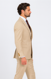 Rossi Man MAX RM1391 Beige Slim Fit 3-Piece Suit - Men’s Modern Formalwear