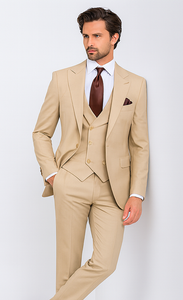 Rossi Man MAX RM1391 Beige Slim Fit 3-Piece Suit - Men’s Modern Formalwear