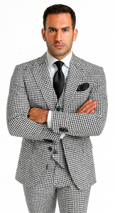 Rossi Man MAX RM1710 Slim Fit 3-Piece Black and White Houndstooth Suit