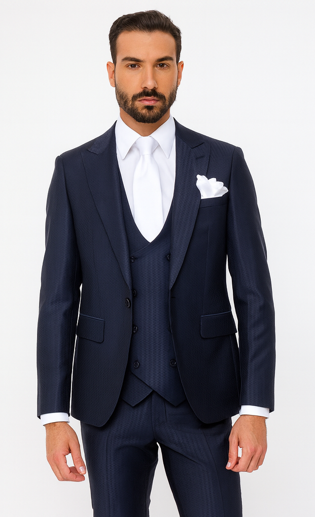 Rossi Man MAX RM1711 Navy Slim Fit 3-Piece Suit – Men’s Formalwear