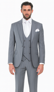 Rossi Man MAX RM1726 Grey Pinstripe Slim Fit 3-Piece Suit – Men’s Formalwear