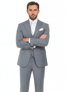 Rossi Man MAX RM1726 Grey Pinstripe Slim Fit 3-Piece Suit – Men’s Formalwear