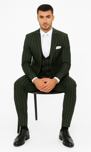 Rossi Man MAX RM1727 Green Pinstripe Slim Fit 3-Piece Suit – Men’s Formalwear