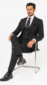 Rossi Man MAX RM1728 Black Stripe Slim Fit 3-Piece Suit – Modern Men’s Formalwear