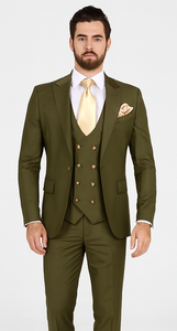 Rossi Man MAX RM1775 Olive Green Slim Fit 3-Piece Suit – Men’s Formalwear