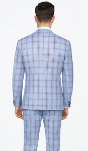 Rossi Man MAX RM1822 Slim Fit 3-Piece Suit – Light Blue & Brown Plaid Formal Suit for Men