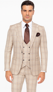 Rossi Man MAX RM1824 Light Brown Slim Fit 3-Piece Suit – Men’s Formalwear