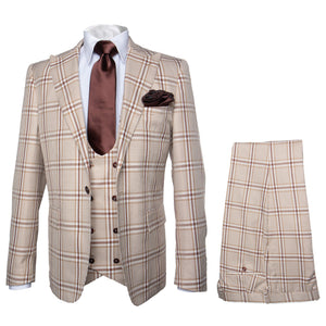 Rossi Man MAX RM1824 Light Brown Slim Fit 3-Piece Suit – Men’s Formalwear