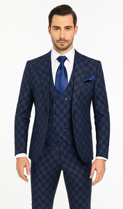 Rossi Man MAX RM1838 Navy Check Slim Fit 3-Piece Suit – Men’s Formalwear