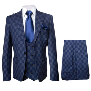 Rossi Man MAX RM1838 Navy Check Slim Fit 3-Piece Suit – Men’s Formalwear