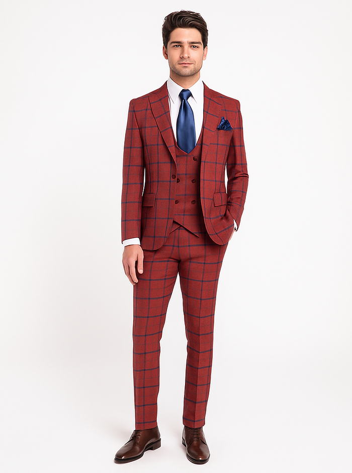 Rossi Man Max RM1842 – Slim Fit 3-Piece Formal Suit for Men - Modern Tailored Elegance Design