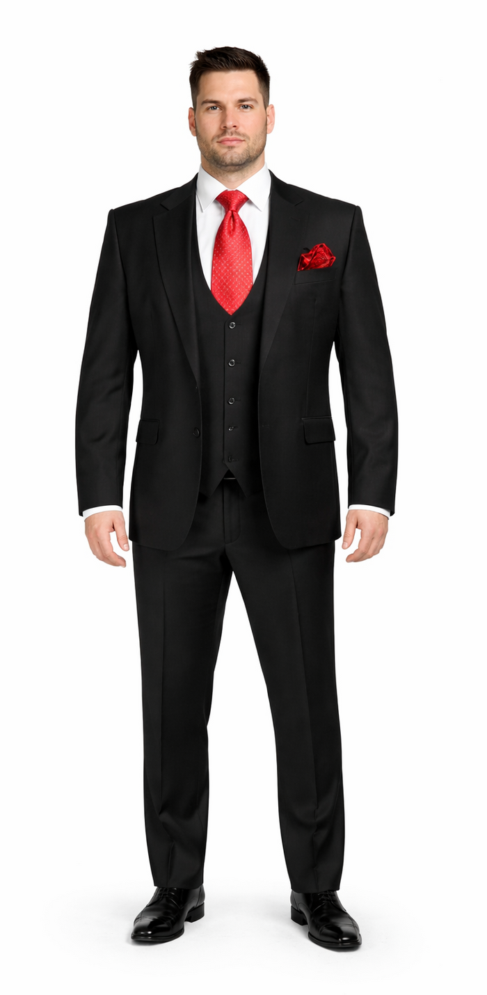 Rossiman Men’s Formal Black Slim Fit Suit | 3-Piece with Stylish Vest & Trousers – Italian Tailored Elegance