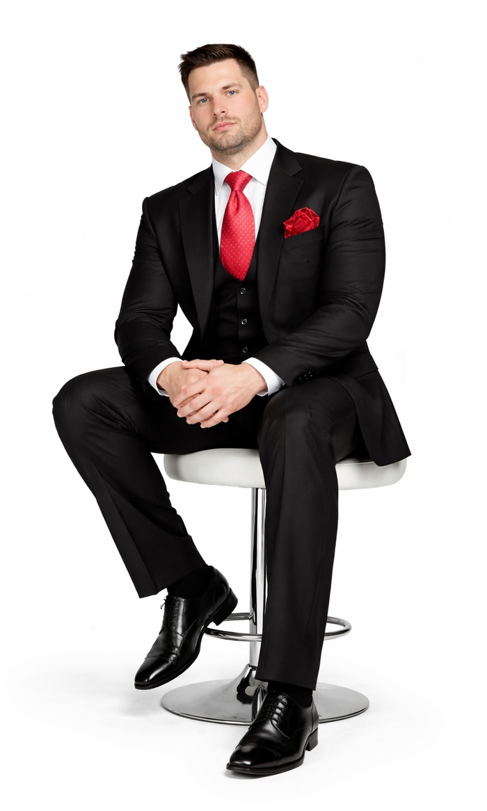 Rossiman Men’s Formal Black Slim Fit Suit | 3-Piece with Stylish Vest & Trousers – Italian Tailored Elegance