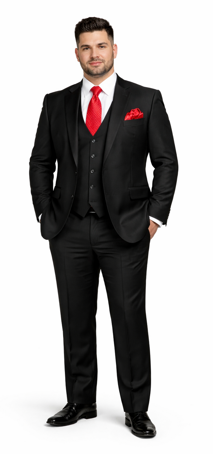 Rossiman Men’s Formal Black Slim Fit Suit | 3-Piece with Stylish Vest & Trousers – Italian Tailored Elegance