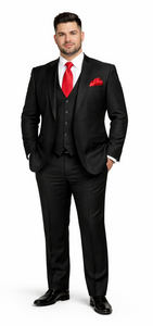 Rossiman Men’s Formal Black Slim Fit Suit | 3-Piece with Stylish Vest & Trousers – Italian Tailored Elegance