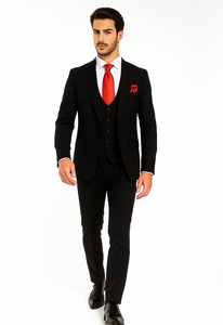 Rossi Man Men’s Slim Fit Black Suit | Double-Breasted Vest – Elegant Italian Formalwear for Men