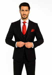Rossi Man Men’s Slim Fit Black Suit | Double-Breasted Vest – Elegant Italian Formalwear for Men