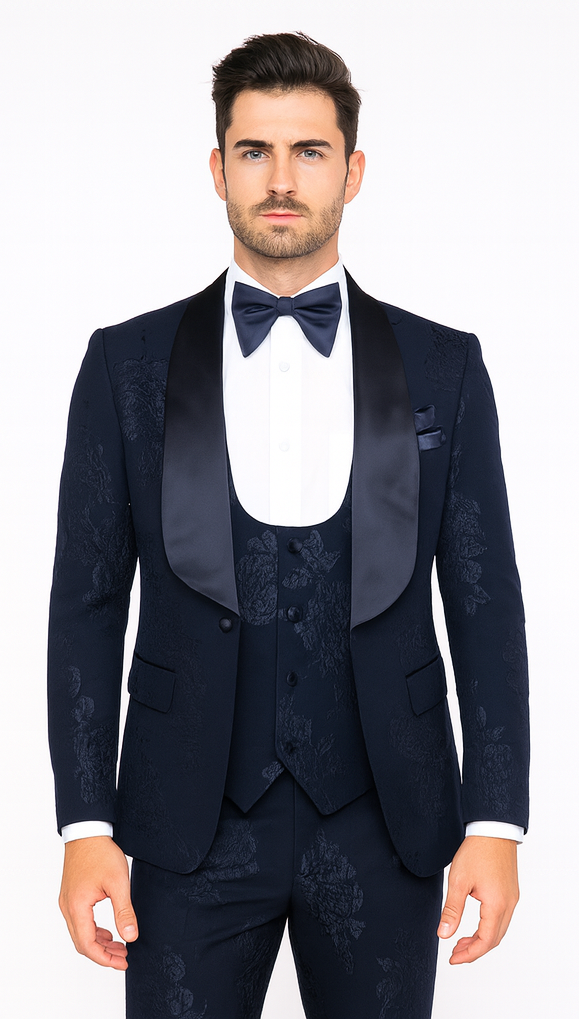 Rossi Man RM1252 – Men’s 3-Piece Smoking Style Tuxedo - Elegant Evening Formalwear