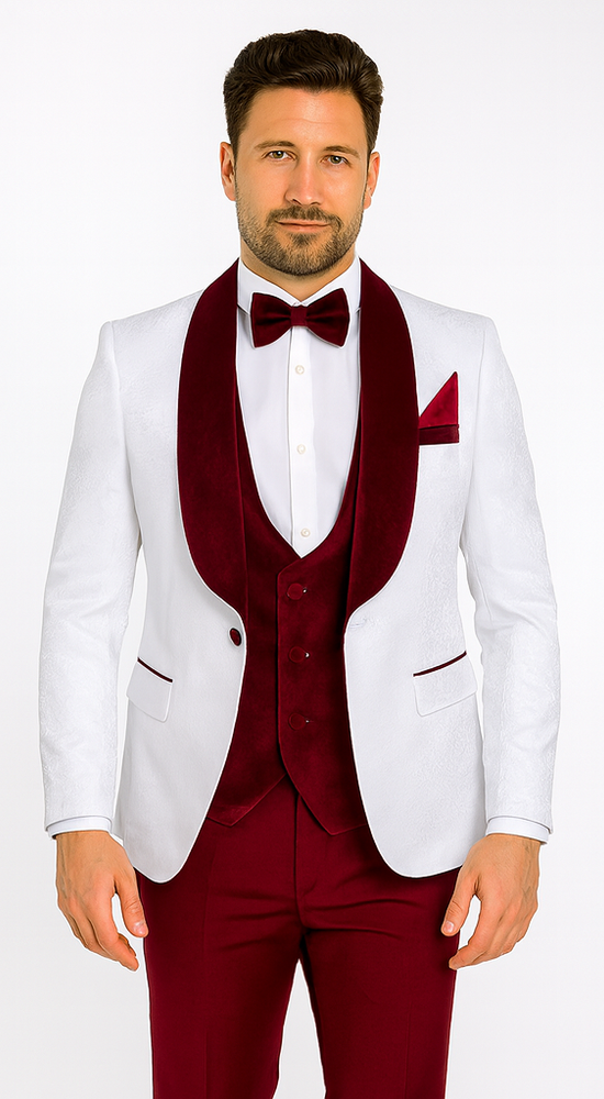 Rossi Man RM1480 – Men’s 3-Piece Smoking Style Tuxedo Suit - Elegant Modern Formalwear