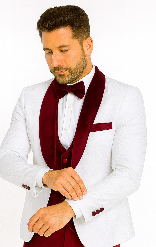 Rossi Man RM1480 – Men’s 3-Piece Smoking Style Tuxedo Suit - Elegant Modern Formalwear