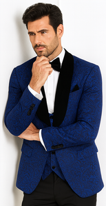Rossi Man RM1483 – Slim Fit Smoking Style 3-Piece Tuxedo for Men - Elegant Modern Formalwear