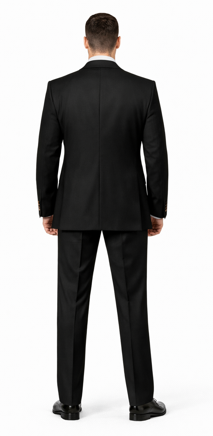 Rossiman Black Suit for Men | Classic 1-Button Peak Lapel Jacket & Double-Breasted Vest – Italian Tailored 3-Piece Luxury Suit