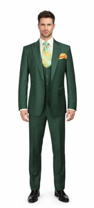 Rossiman Hunter Green Slim Fit Men’s Suit | 3-Piece Vested Set with Flat Front Trousers – Italian Tailored Elegance