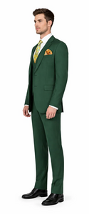 Rossiman Hunter Green Slim Fit Men’s Suit | 3-Piece Vested Set with Flat Front Trousers – Italian Tailored Elegance