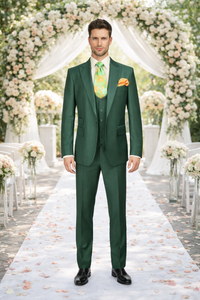 Rossiman Hunter Green Slim Fit Men’s Suit | 3-Piece Vested Set with Flat Front Trousers – Italian Tailored Elegance