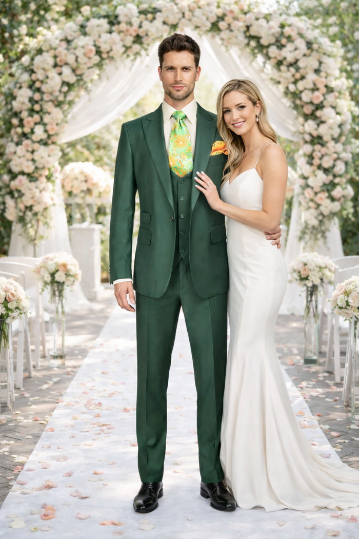 Rossiman Hunter Green Slim Fit Men’s Suit | 3-Piece Vested Set with Flat Front Trousers – Italian Tailored Elegance