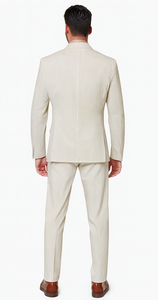 Rossiman Men’s Beige Seersucker Suit – Peak Lapel  Suit with Tone-on-Tone Shadow Stripe
