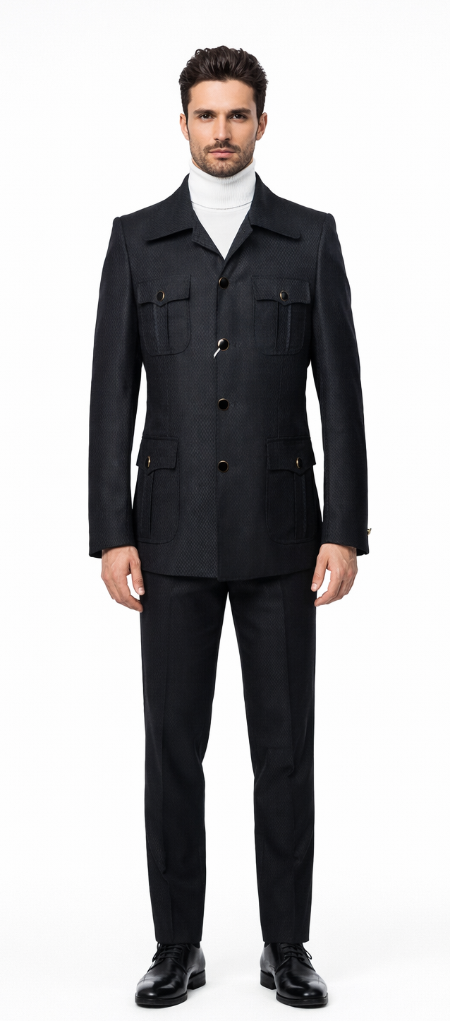 Rossiman Men’s Black Safari Walking Suit – Jacket & Trousers Set