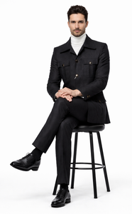 Rossiman Men’s Black Safari Walking Suit – Jacket & Trousers Set