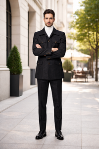 Rossiman Men’s Black Safari Walking Suit – Jacket & Trousers Set
