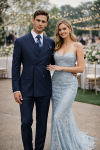 Rossiman Men’s Blue Slim Fit Suit | Modern Tailored Formalwear – Italian 3-Piece Elegant Suit for Men
