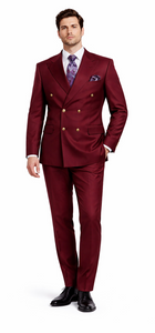 Rossiman Men’s Burgundy Slim Fit Double-Breasted Suit – Modern Two-Piece Formalwear