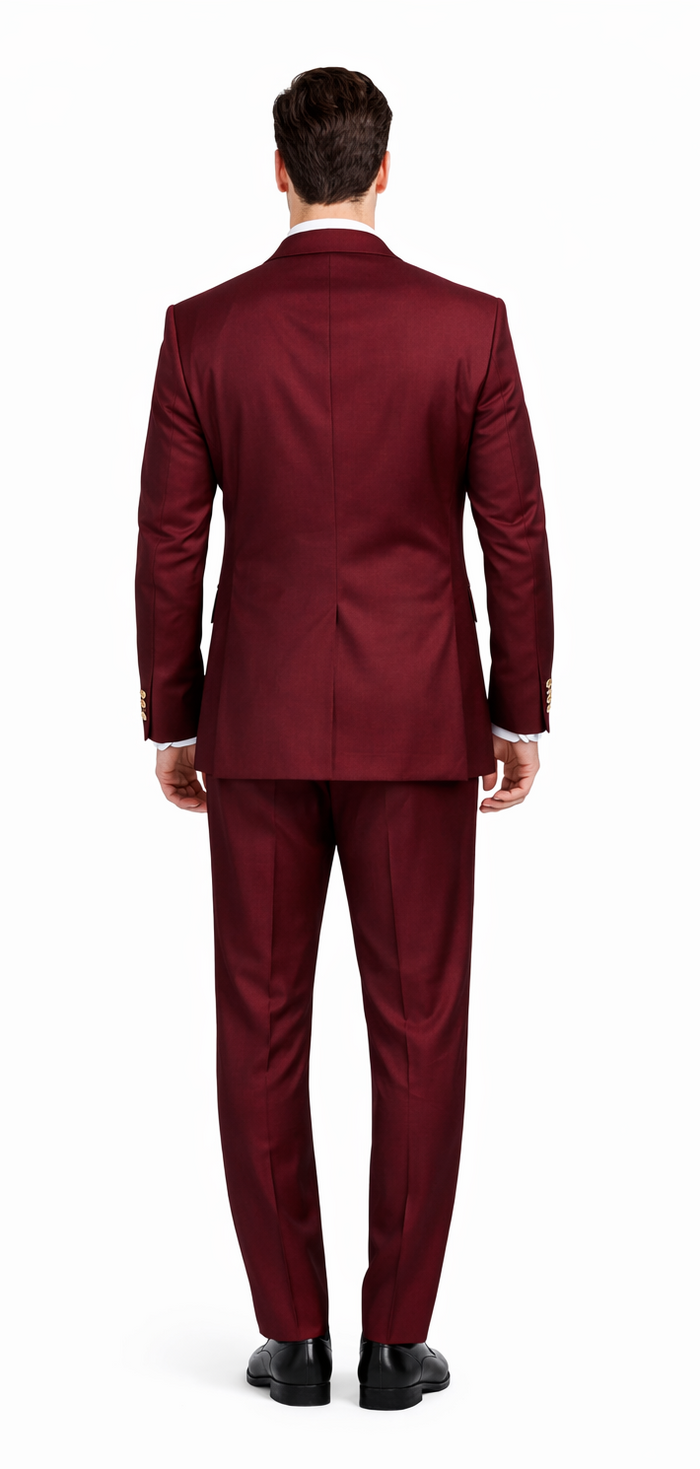 Rossiman Men’s Burgundy Slim Fit Double-Breasted Suit – Modern Two-Piece Formalwear