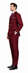 Rossiman Men’s Burgundy Slim Fit Double-Breasted Suit – Modern Two-Piece Formalwear