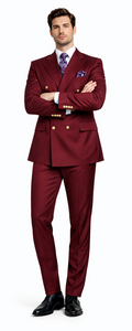 Rossiman Men’s Burgundy Slim Fit Double-Breasted Suit – Modern Two-Piece Formalwear