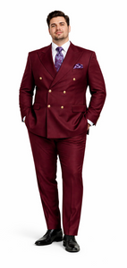 Rossiman Men’s Burgundy Slim Fit Double-Breasted Suit – Modern Two-Piece Formalwear