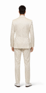 Men’s Champaign Ivory  Jacquard Paisley Tuxedo Suit with Satin Shawl Lapel – Elegant Wedding and Prom Outfit By Rossiman