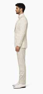 Men’s Champaign Ivory  Jacquard Paisley Tuxedo Suit with Satin Shawl Lapel – Elegant Wedding and Prom Outfit By Rossiman
