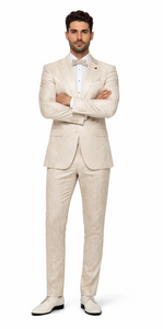Men’s Champaign Ivory  Jacquard Paisley Tuxedo Suit with Satin Shawl Lapel – Elegant Wedding and Prom Outfit By Rossiman
