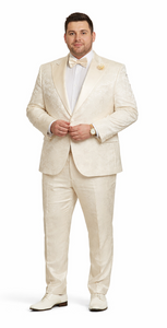 Men’s Champaign Ivory  Jacquard Paisley Tuxedo Suit with Satin Shawl Lapel – Elegant Wedding and Prom Outfit By Rossiman