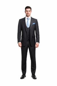 Rossiman Men’s Dark Gray Slim Fit Suit | 3-Piece Vested Set with Flat Front Pants – Italian Tailored Modern Elegance